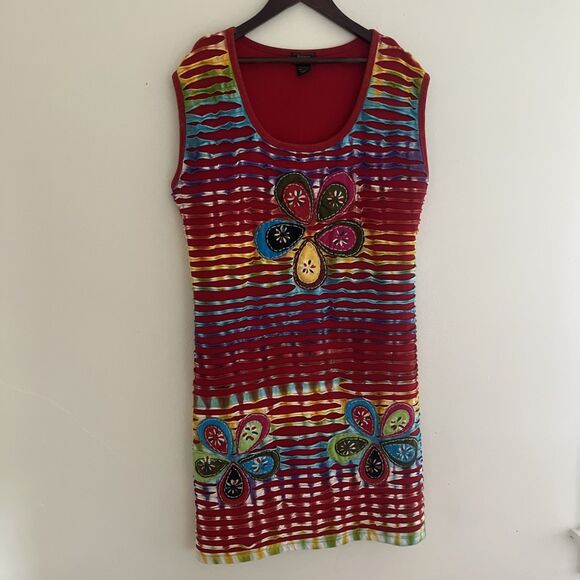 RISING INTERNATIONAL Vtg Cotton Nepalese Floral Boho Hippie Rainbow Dress- XXL - Picture 3 of 8